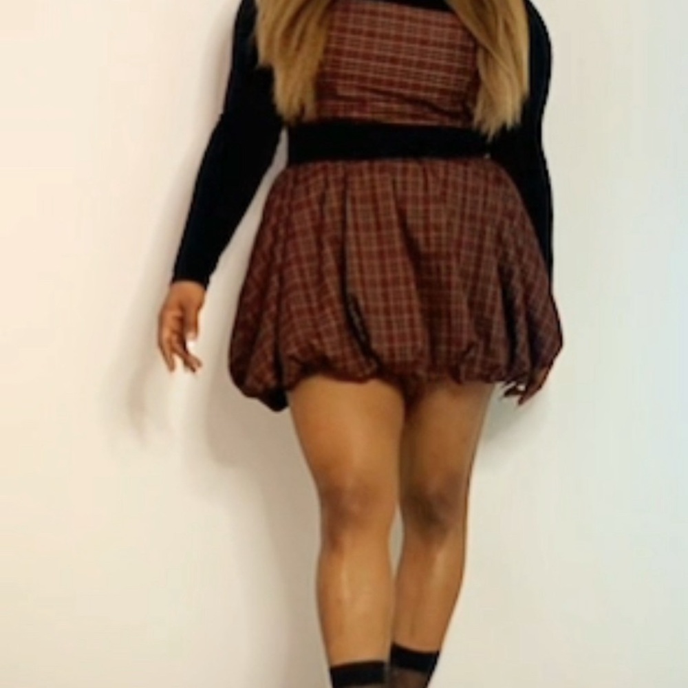 Brown and Black Bubble Mini Skirt Casual